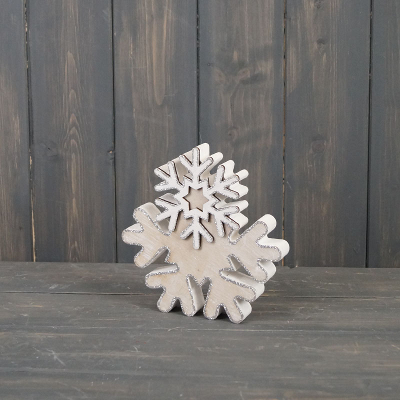 Small Whitewashed Wooden Snowflake detail page